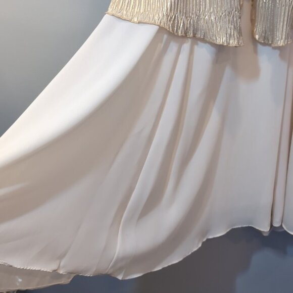 VINTAGE 80s Faux Layer Formal Gown Pleated Metallic Gold Short Sleeve Jacket - Picture 7 of 14